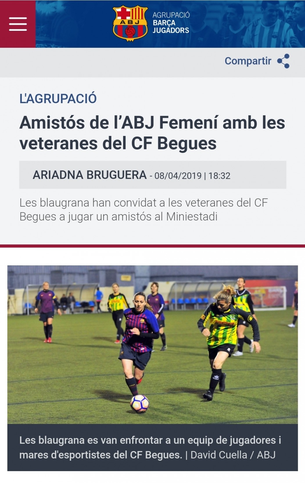 El partit de les veteranes a la web del FCBarcelona